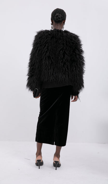 Short Shearling Jacket Coat-Black