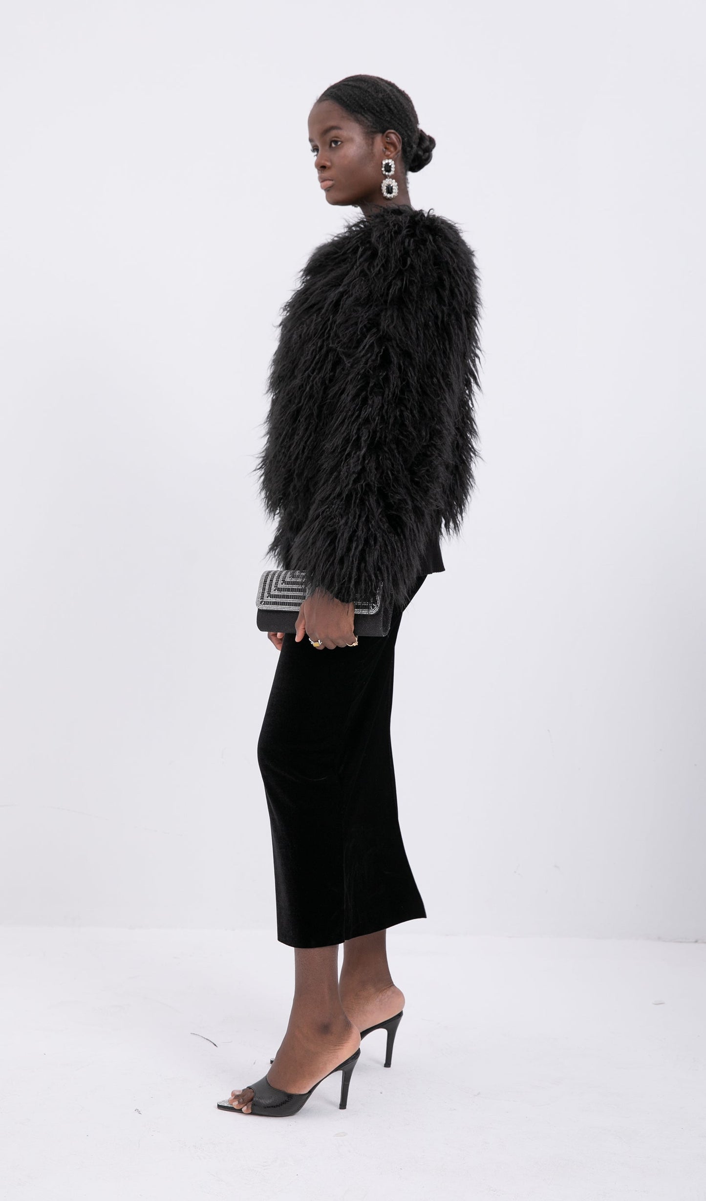 Short Shearling Jacket Coat-Black