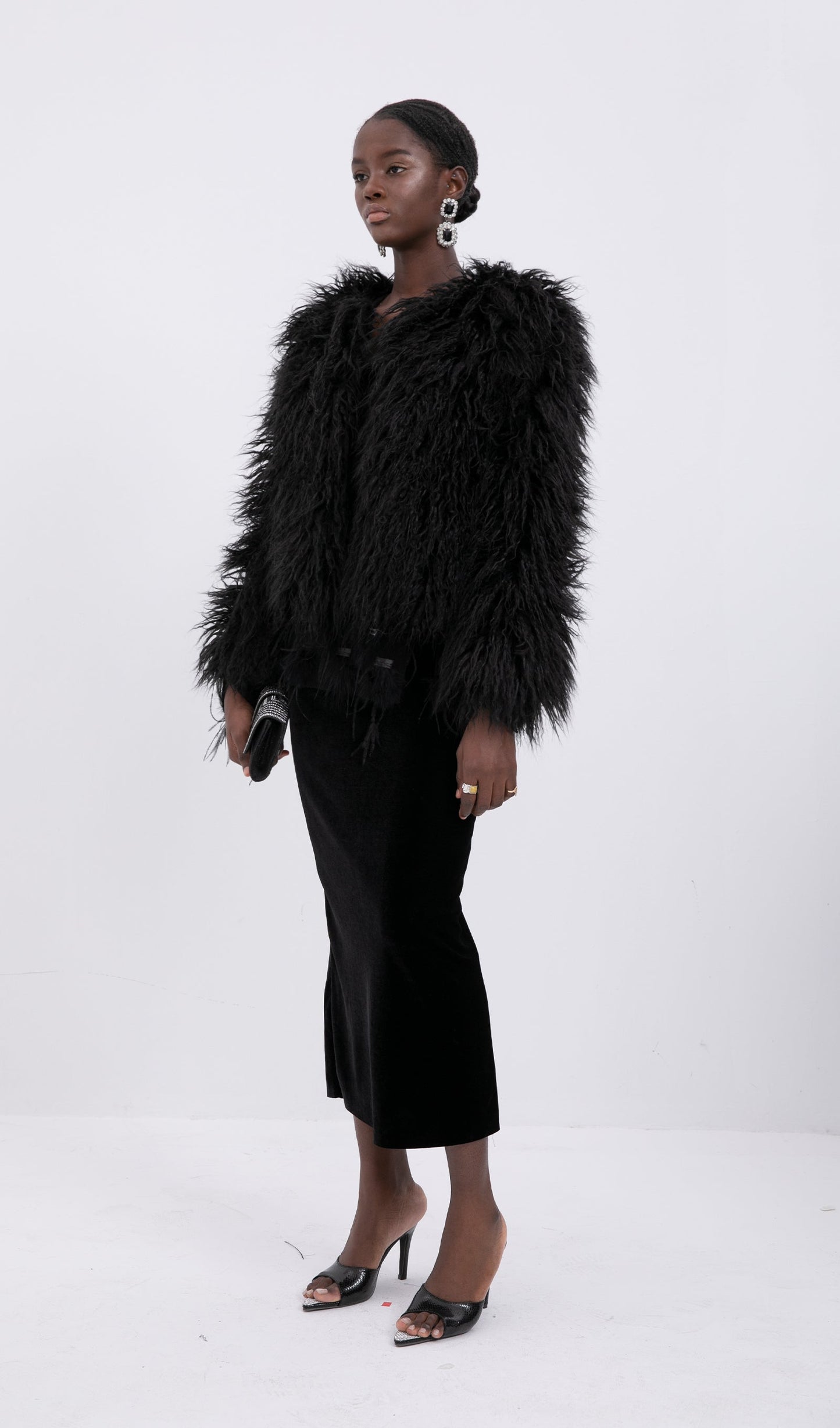 Short Shearling Jacket Coat-Black