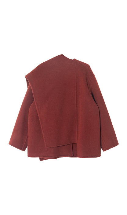 Solid Cape Style Coat-Wine Red