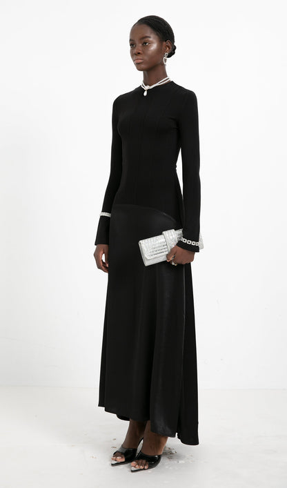 Trendy Knitted Satin Maxi Dress