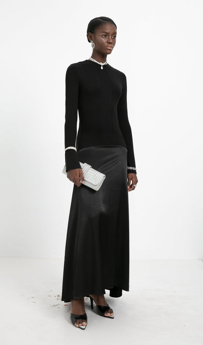 Trendy Knitted Satin Maxi Dress