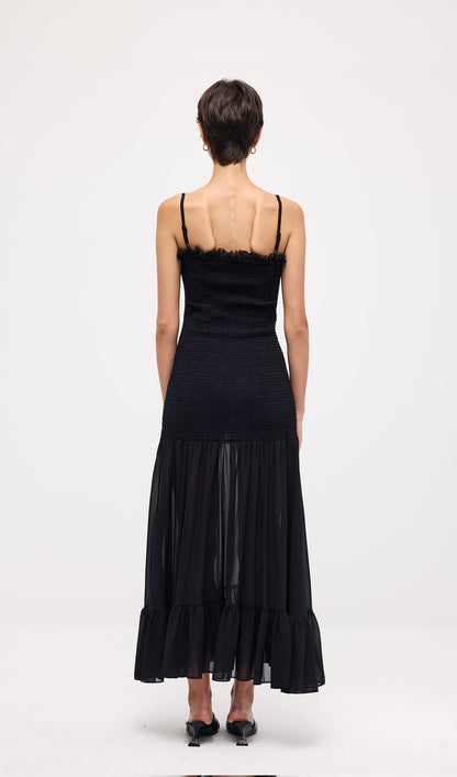 Sleeveless With Gathers Maxi Dress In Black