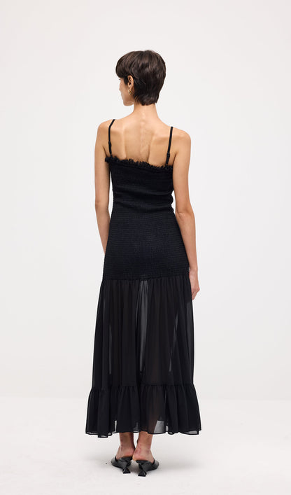 Sleeveless With Gathers Maxi Dress In Black