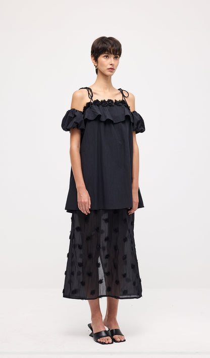 Lace Up Off Shoulder Paneled Midi Dress