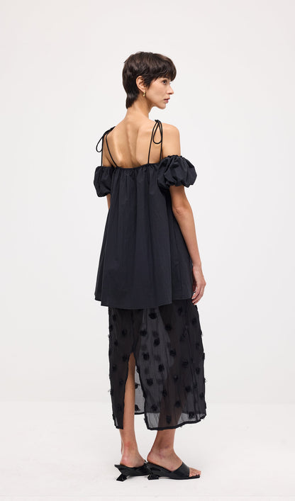 Lace Up Off Shoulder Paneled Midi Dress