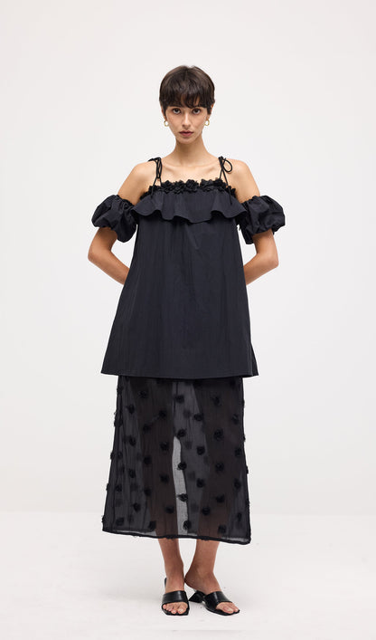 Lace Up Off Shoulder Paneled Midi Dress