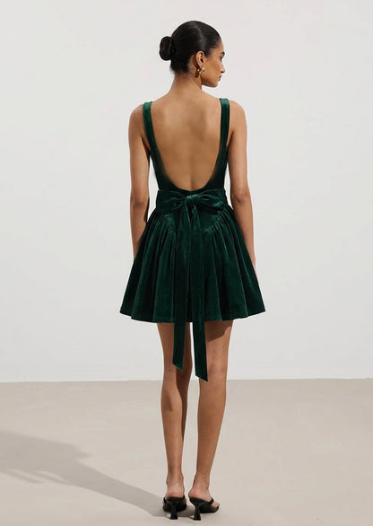 Velvet Square Neckline Backless Mini Dress