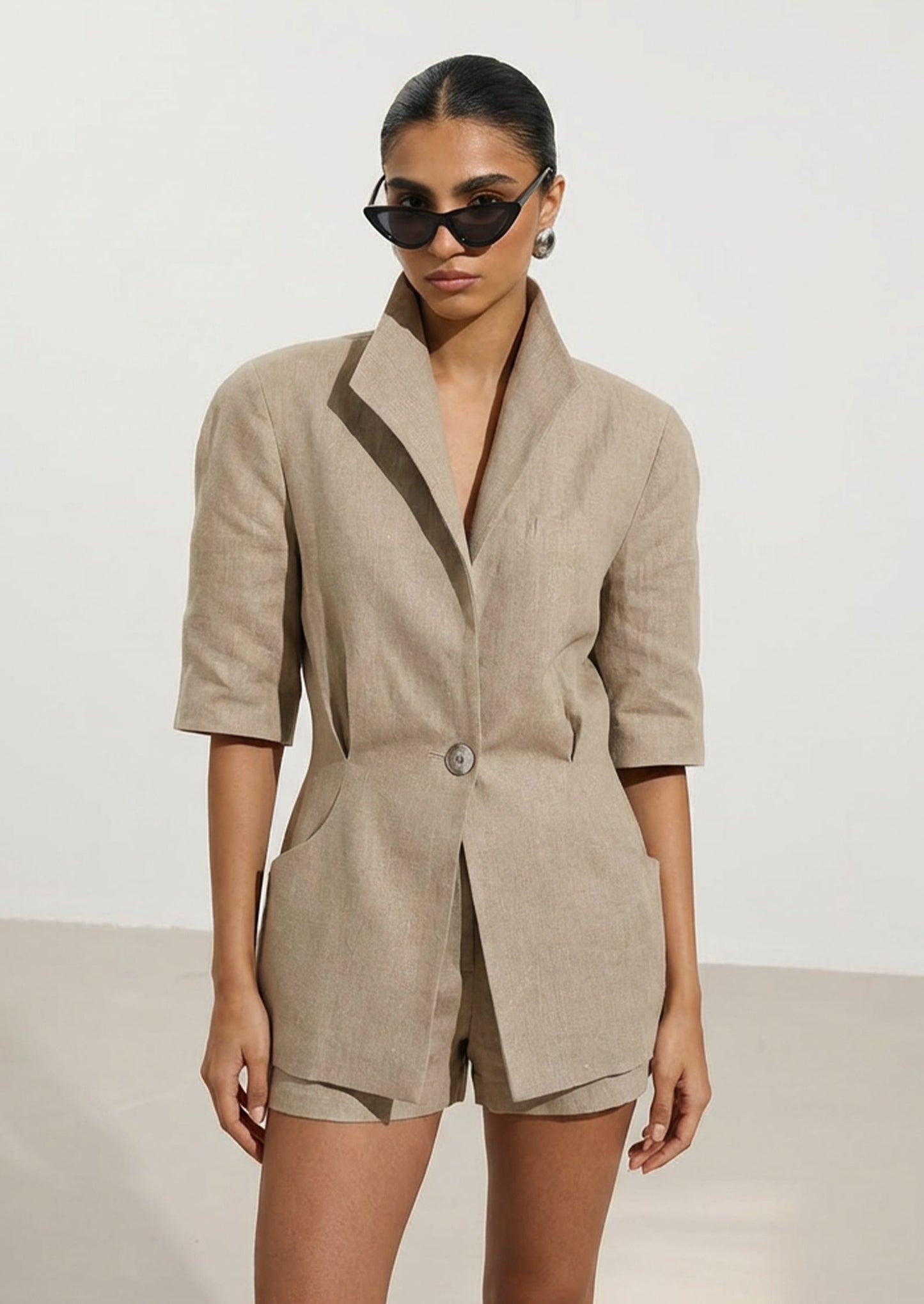 Mid-Sleeve Suit Jacket & Shorts Set