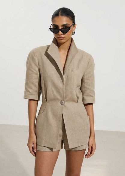 Mid-Sleeve Suit Jacket & Shorts Set