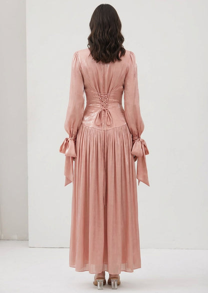 Layali Rose Glossy Ruched Maxi Dress