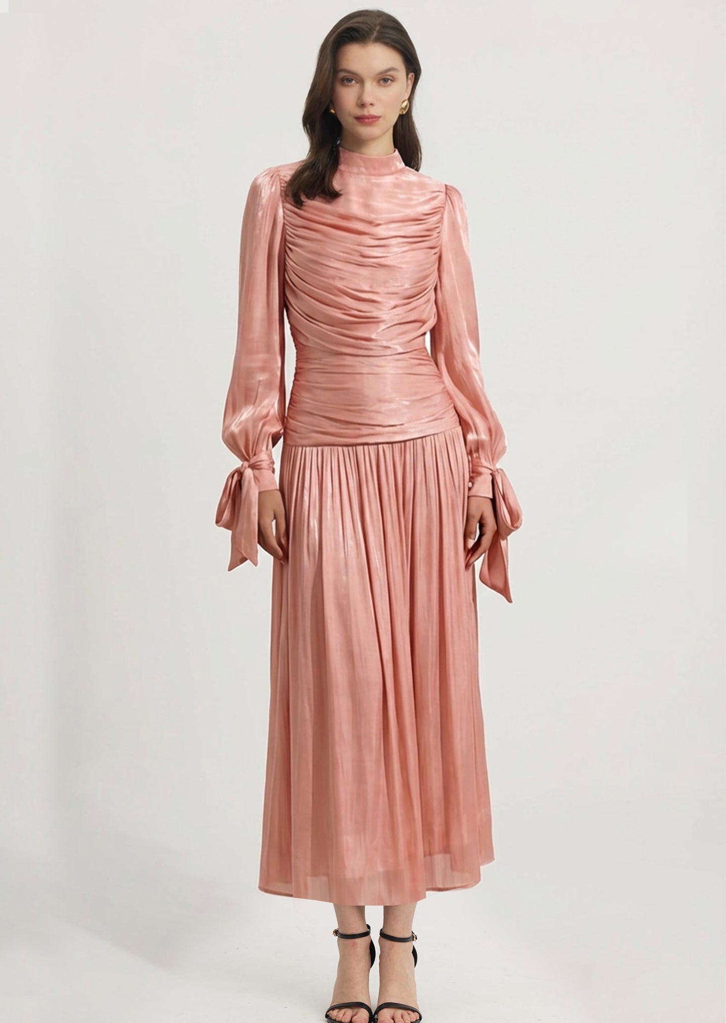 Layali Rose Glossy Ruched Maxi Dress