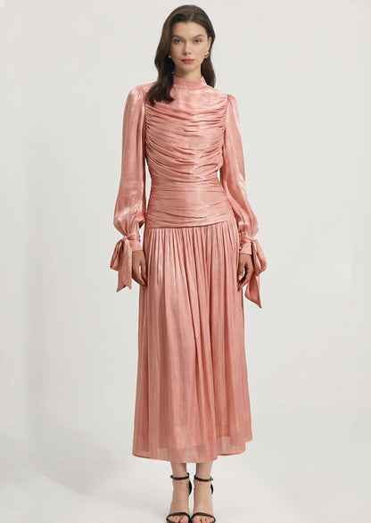 Layali Rose Glossy Ruched Maxi Dress
