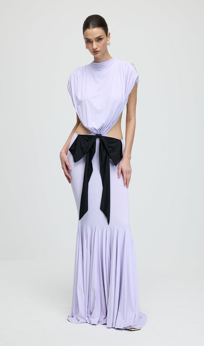 Jersey  Cut Out Detail Bow Maxi Dress In Purple