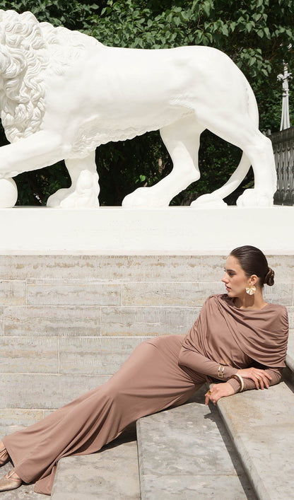 Knitted Maxi Dress With Pleats In Brown