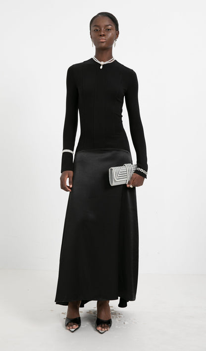 Trendy Knitted Satin Maxi Dress