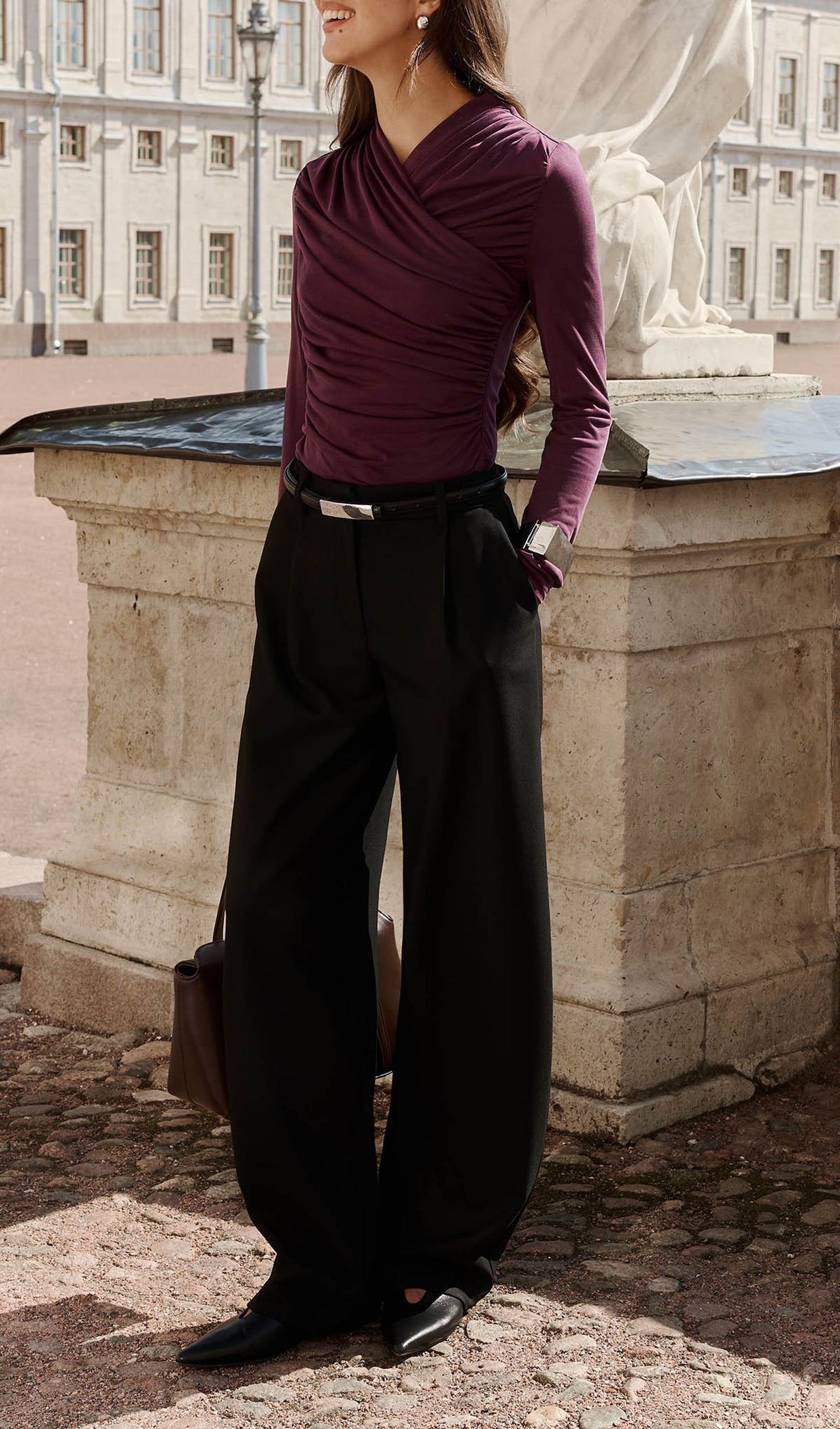 Jersey Long Sleeve Top In Maroon