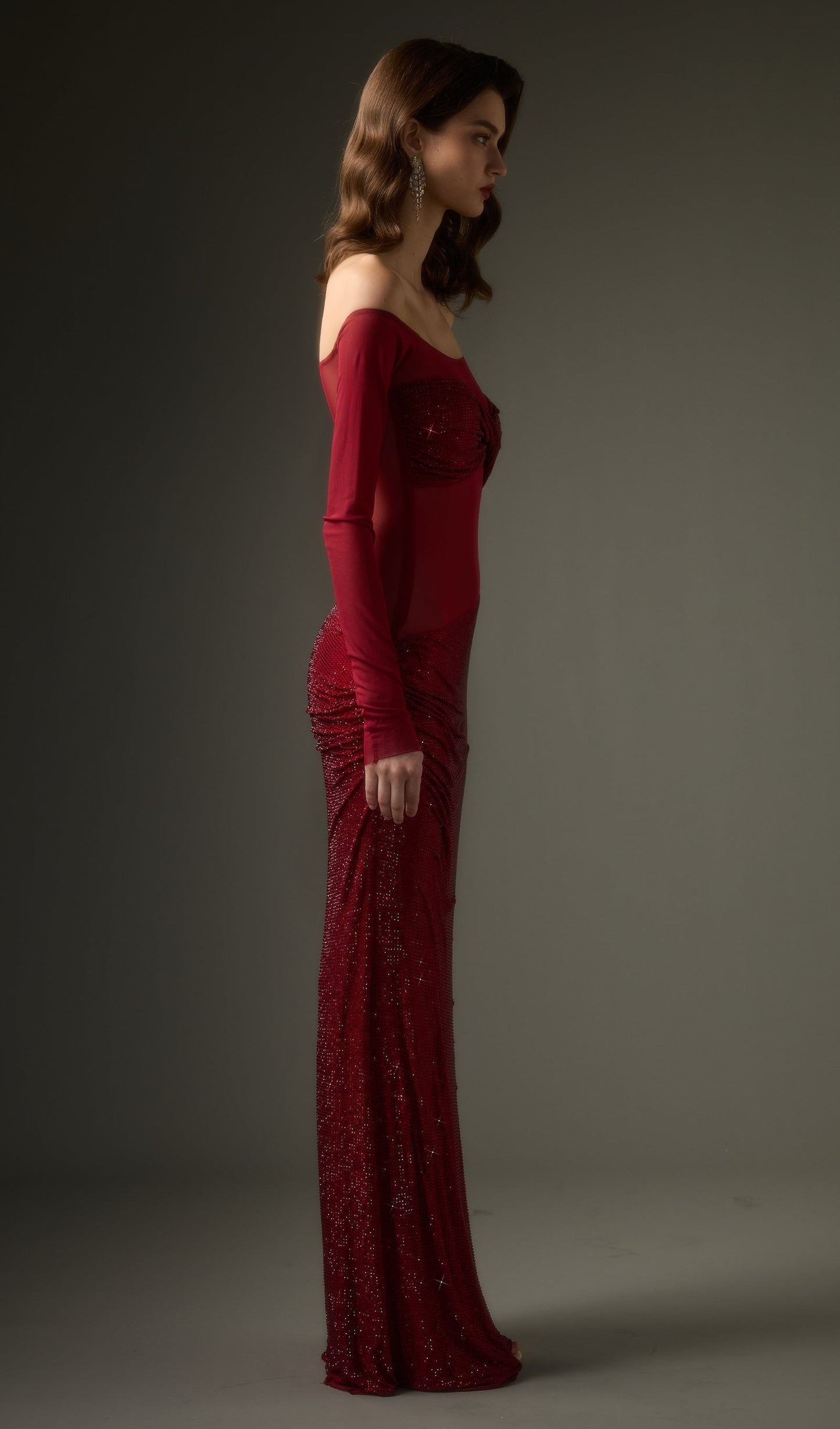 Diamante Off Shoulder Maxi Dress In Red