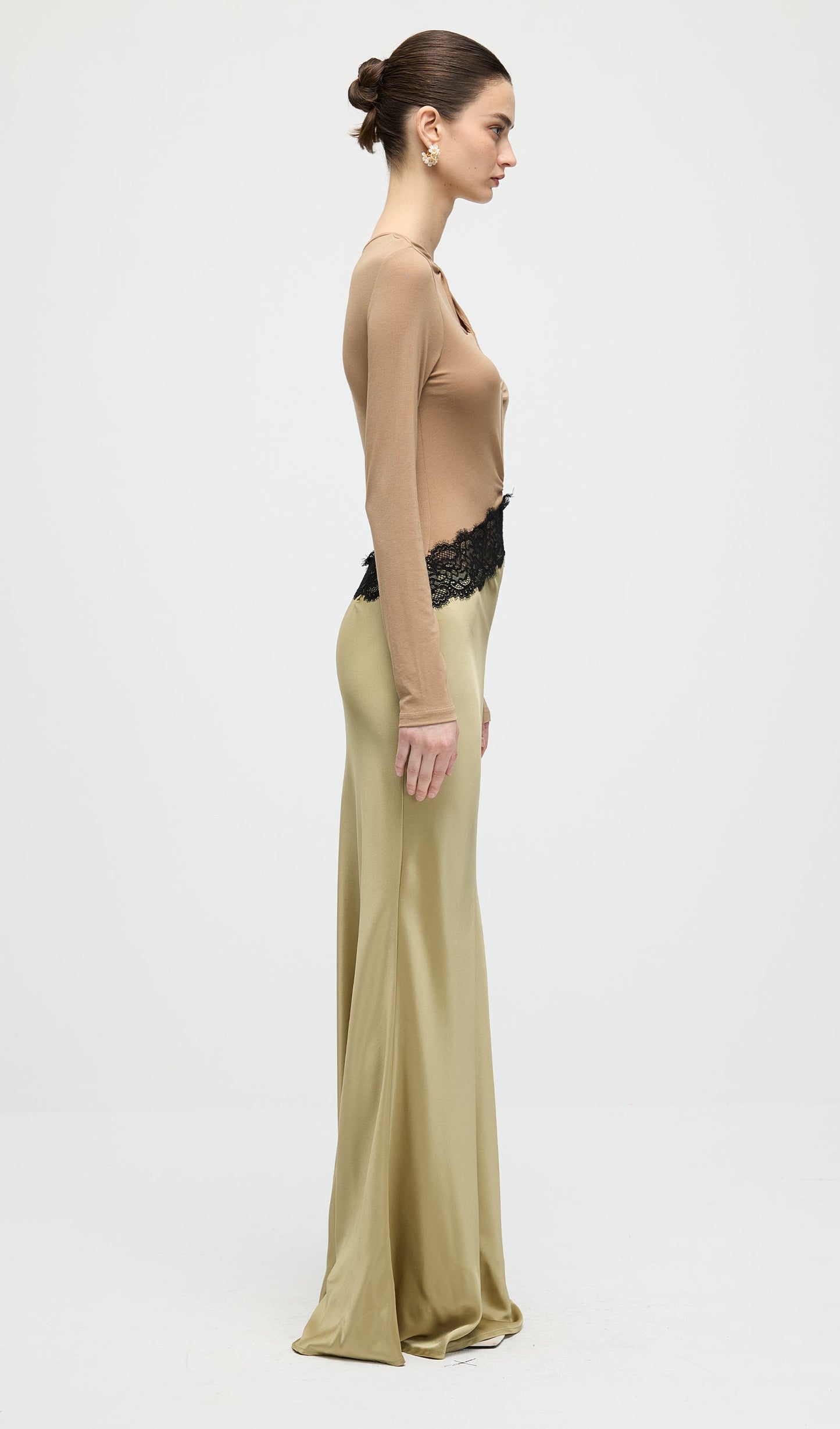 Open Twist Lace Maxi Dress In Eucalypt Black