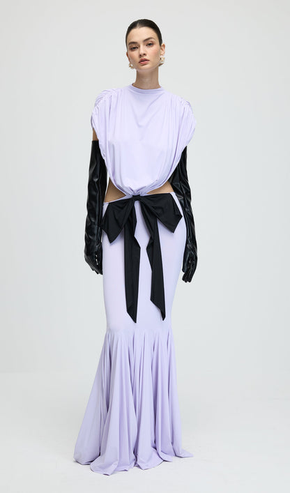 Jersey  Cut Out Detail Bow Maxi Dress In Purple