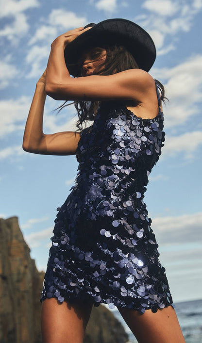 Sequin Mini Dress Navy