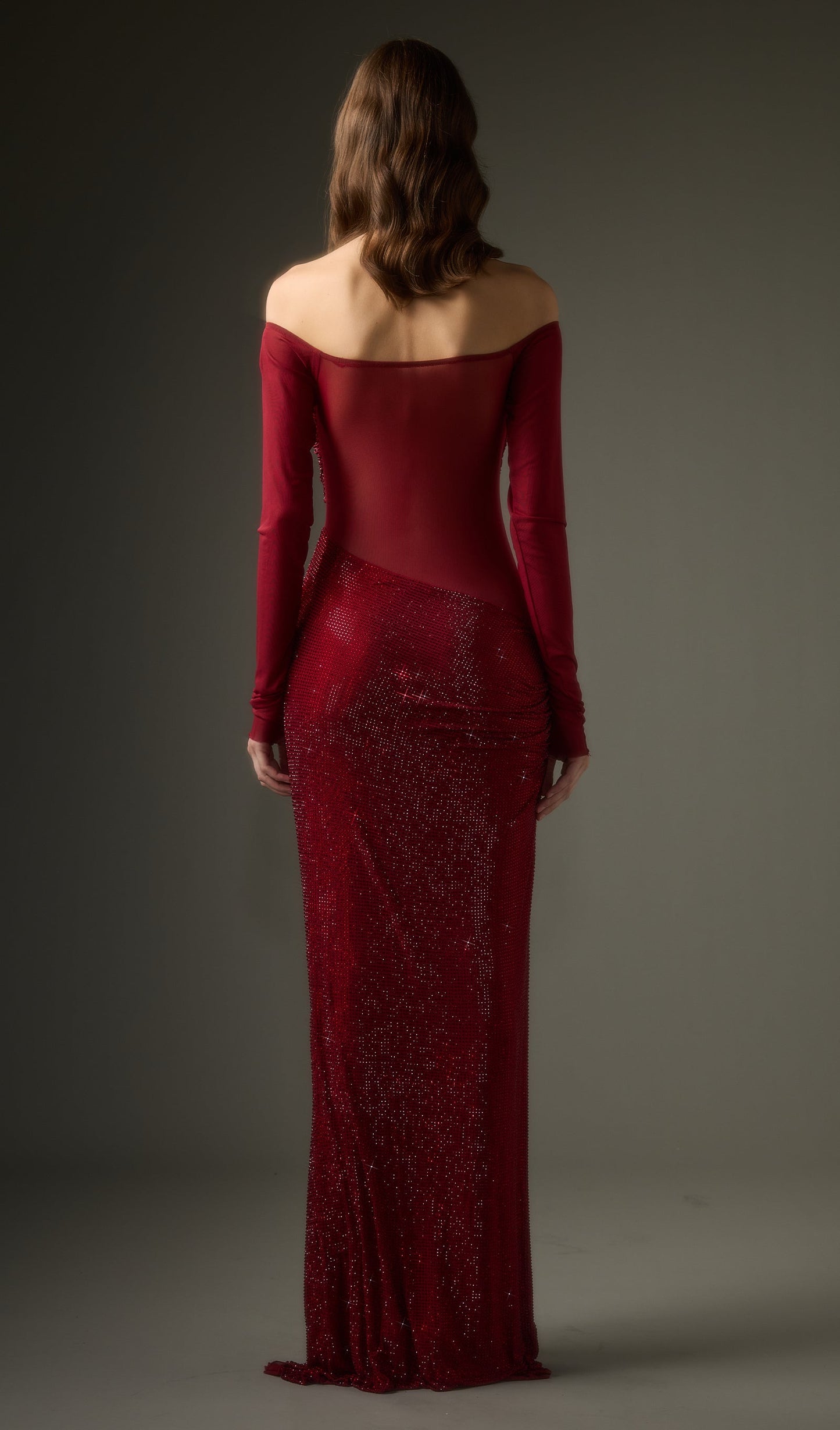 Diamante Off Shoulder Maxi Dress In Red
