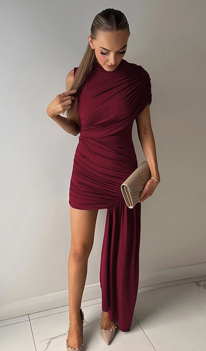 Asymmetrical Draping Mini Dress