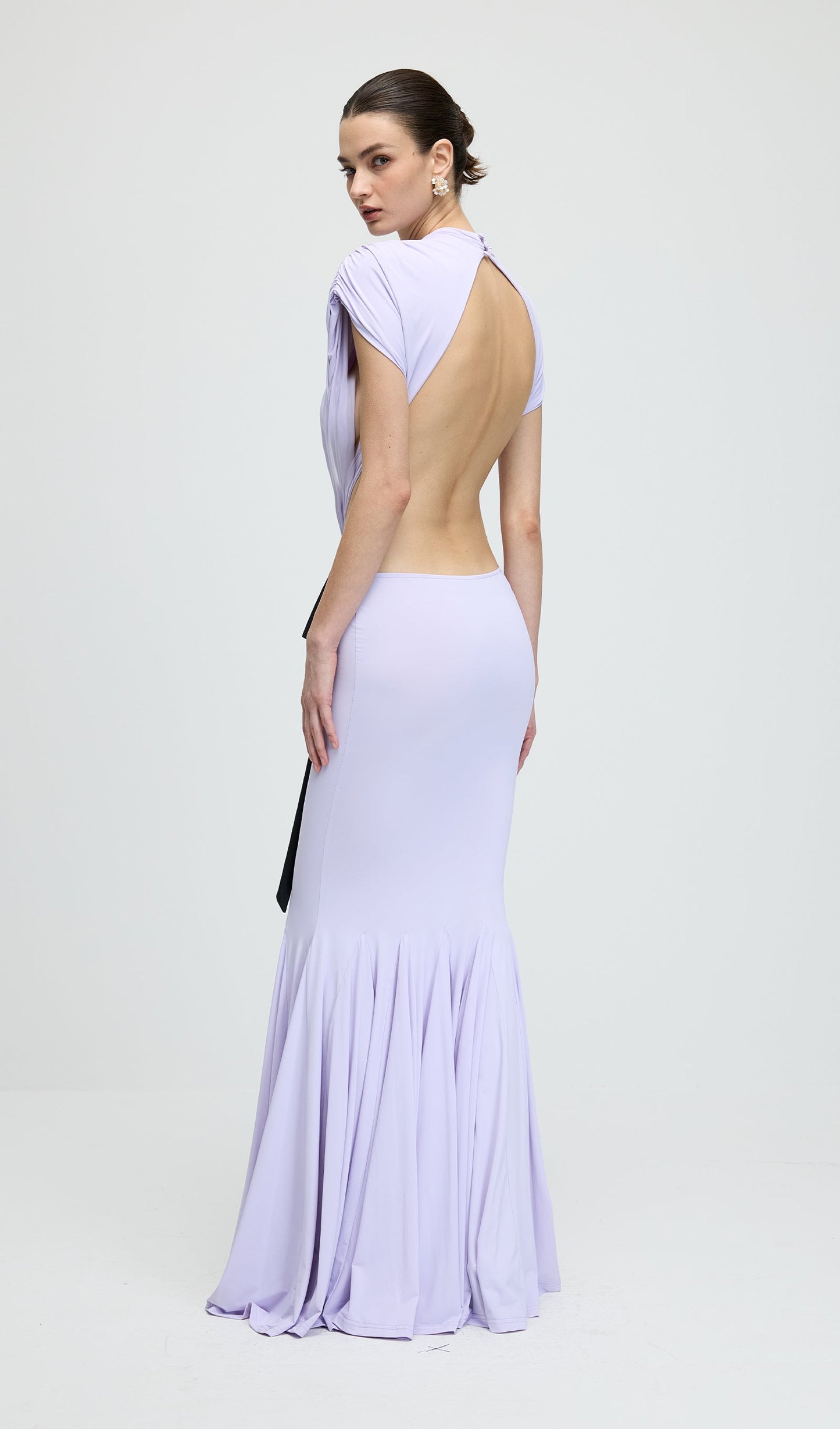 Jersey  Cut Out Detail Bow Maxi Dress In Purple