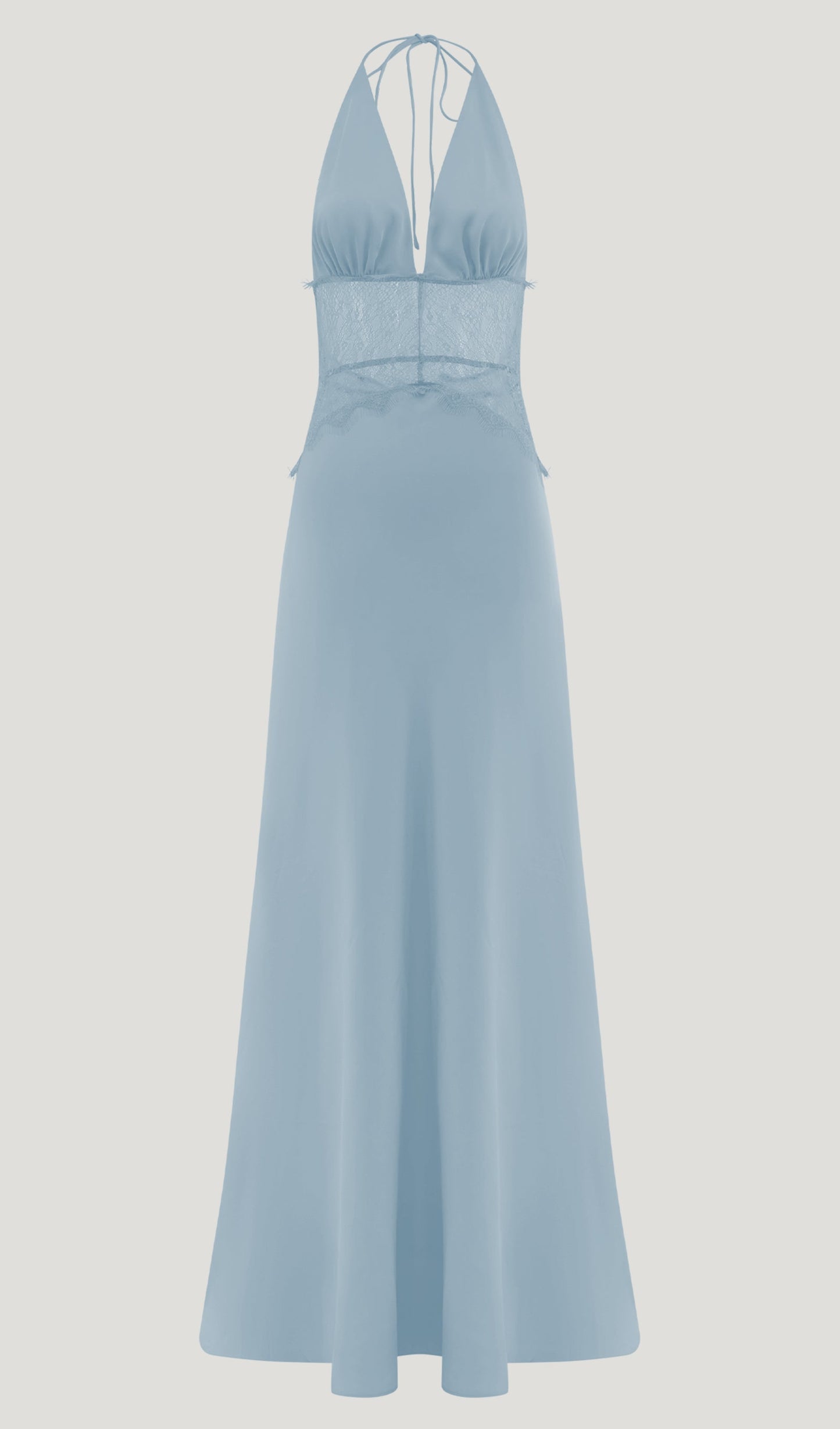 Lace And Satin Maxi Dress In Blue