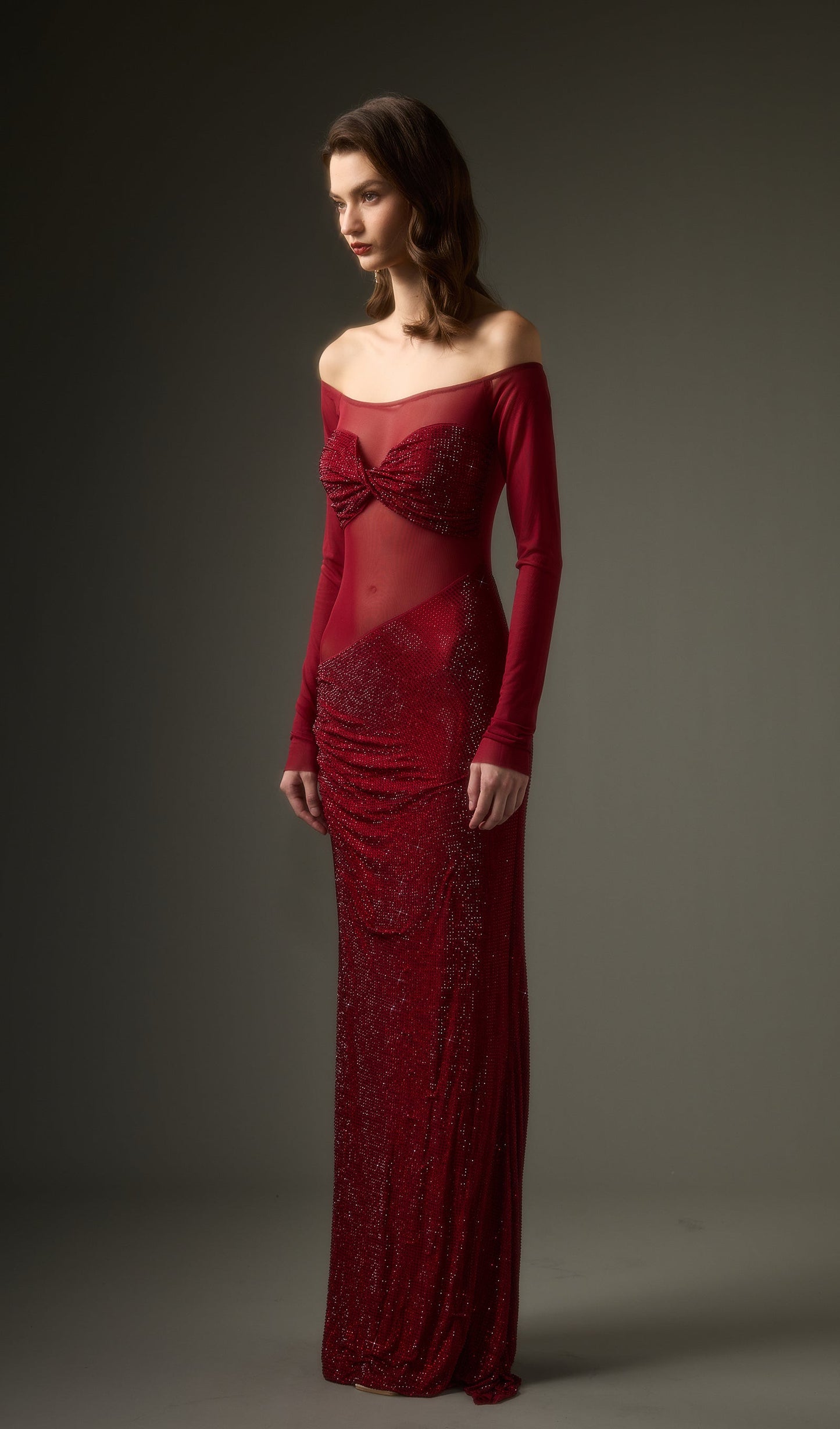 Diamante Off Shoulder Maxi Dress In Red