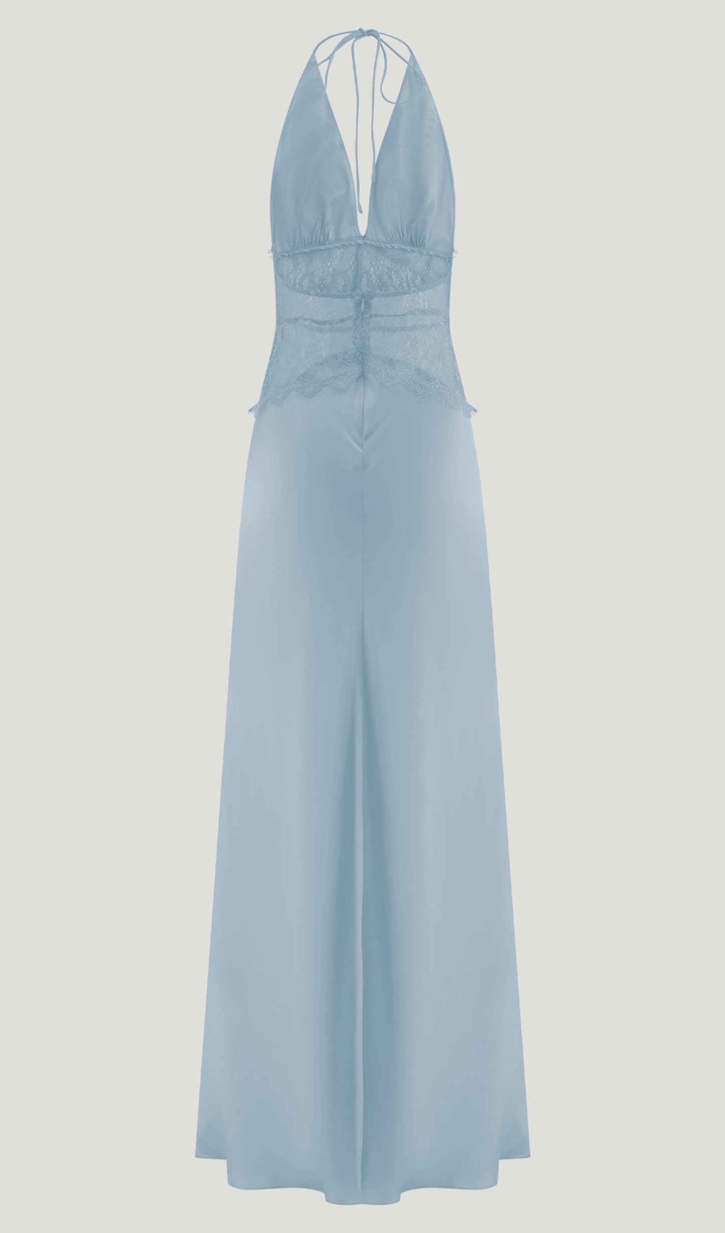 Lace And Satin Maxi Dress In Blue
