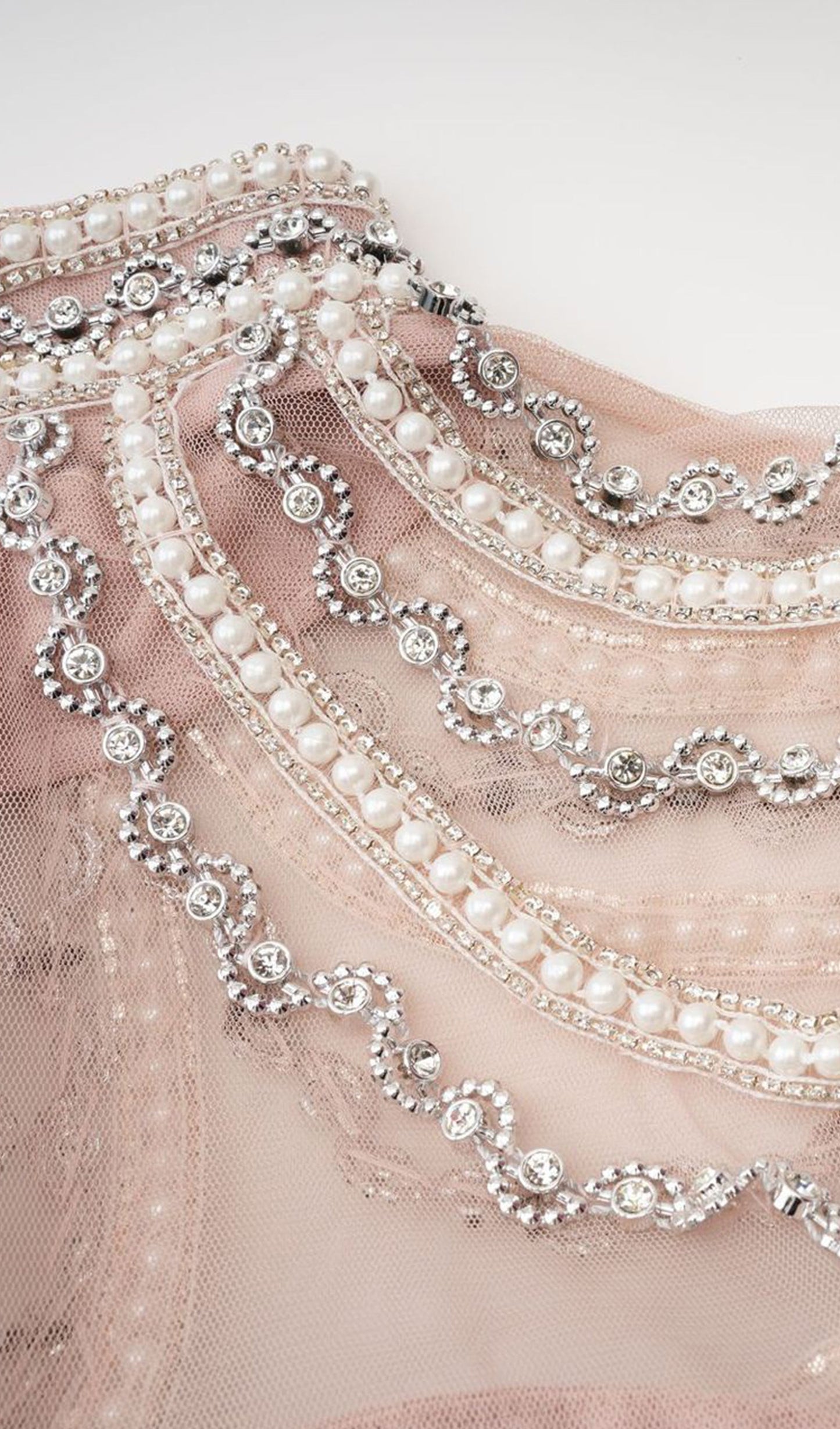 Long Sleeve Beads Pearls Mesh Maxi Layered Dress