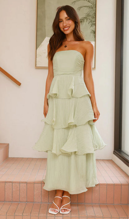 Strapless Layered Midi Dress