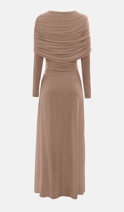 Knitted Maxi Dress With Pleats In Brown