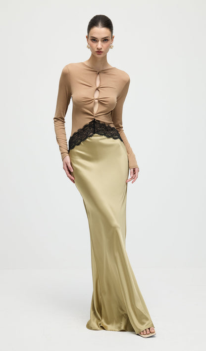 Open Twist Lace Maxi Dress In Eucalypt Black