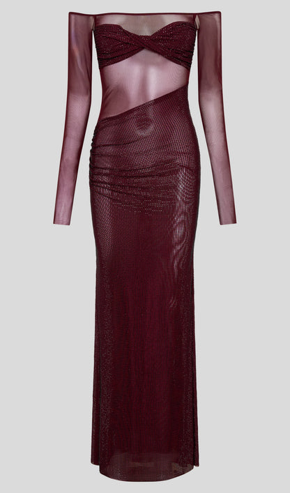 Diamante Off Shoulder Maxi Dress In Red