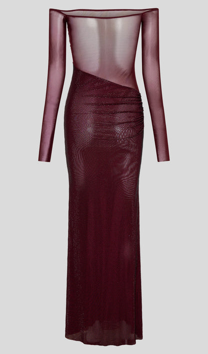 Diamante Off Shoulder Maxi Dress In Red