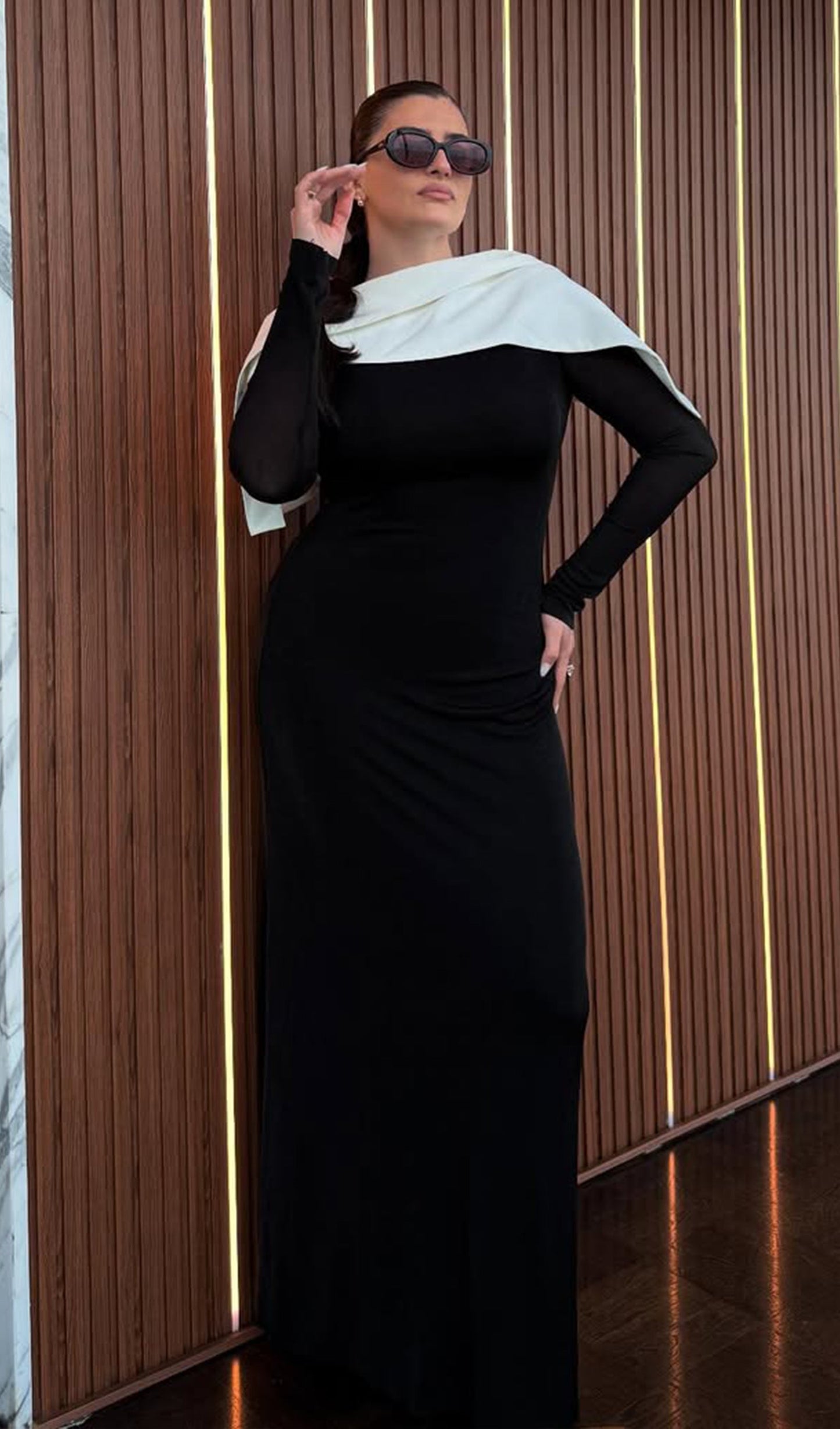 Asymmetrical Draped Shoulder Pleat Maxi Dress In Black