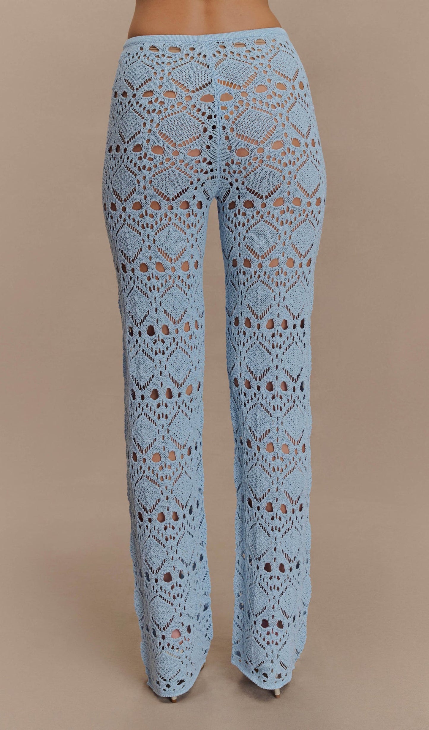 Bandage Knit Top & Crochet Knit Pants In Blue