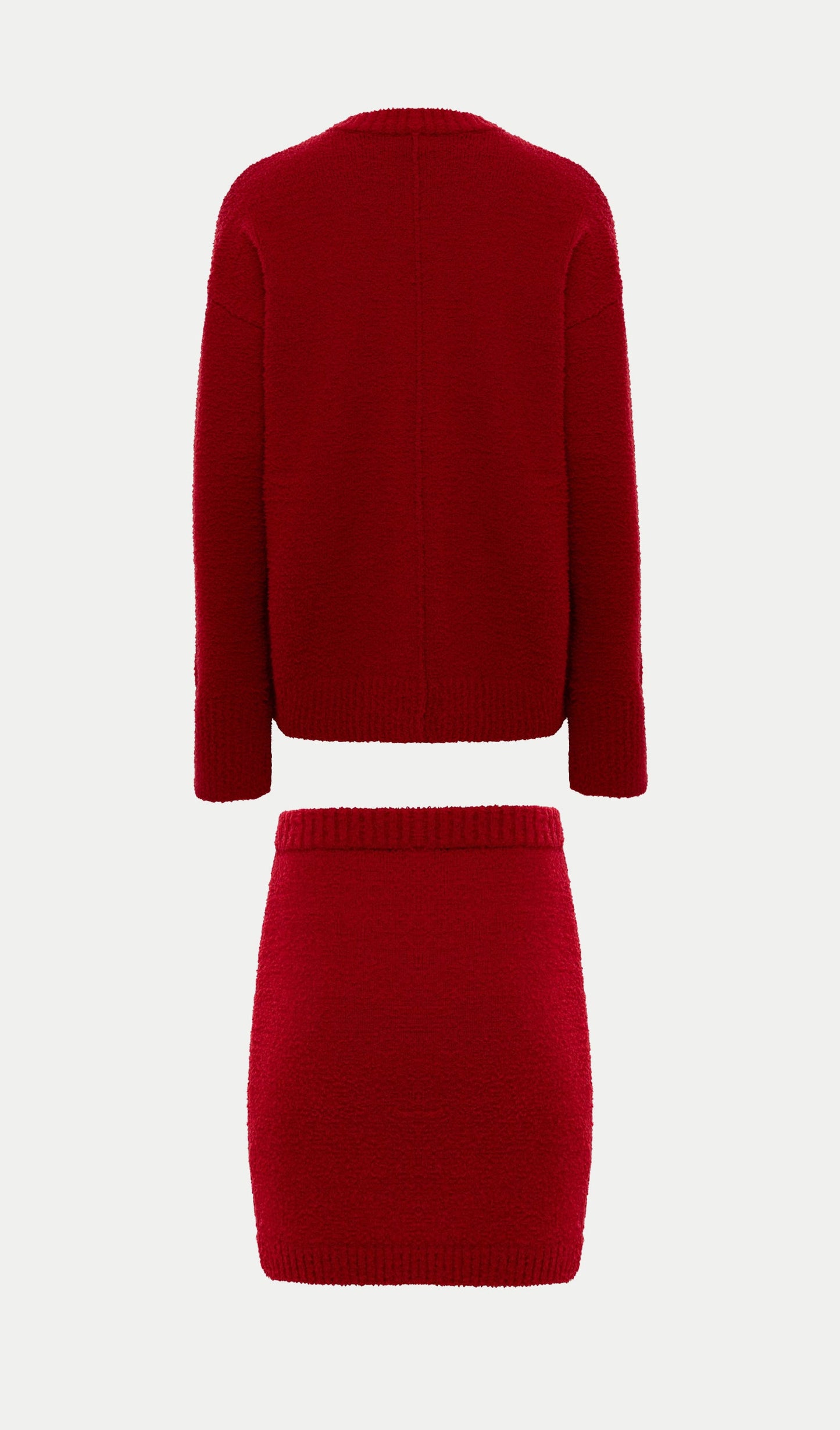 Textured Knitted Jumper & Mini Skirt Set Red