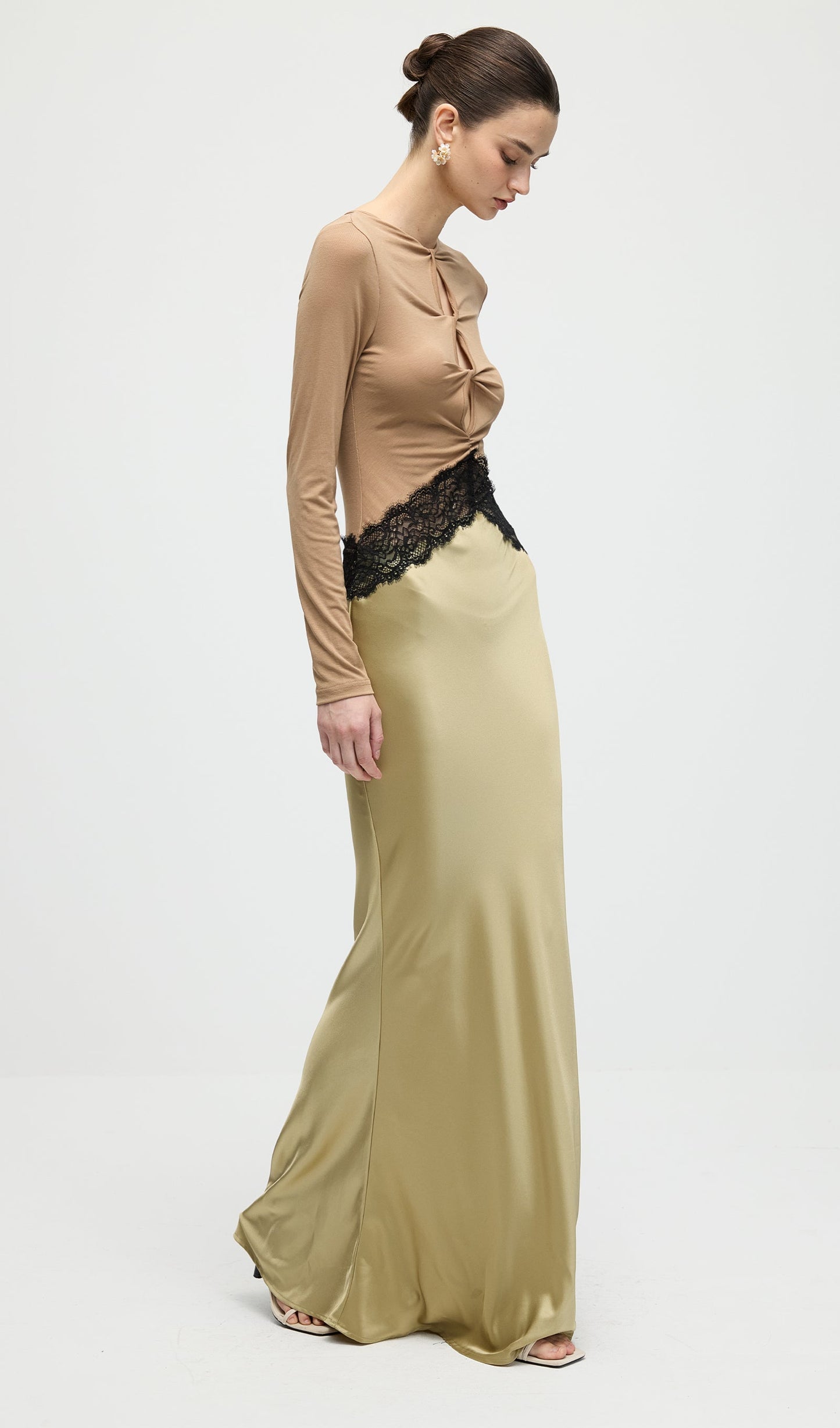 Open Twist Lace Maxi Dress In Eucalypt Black