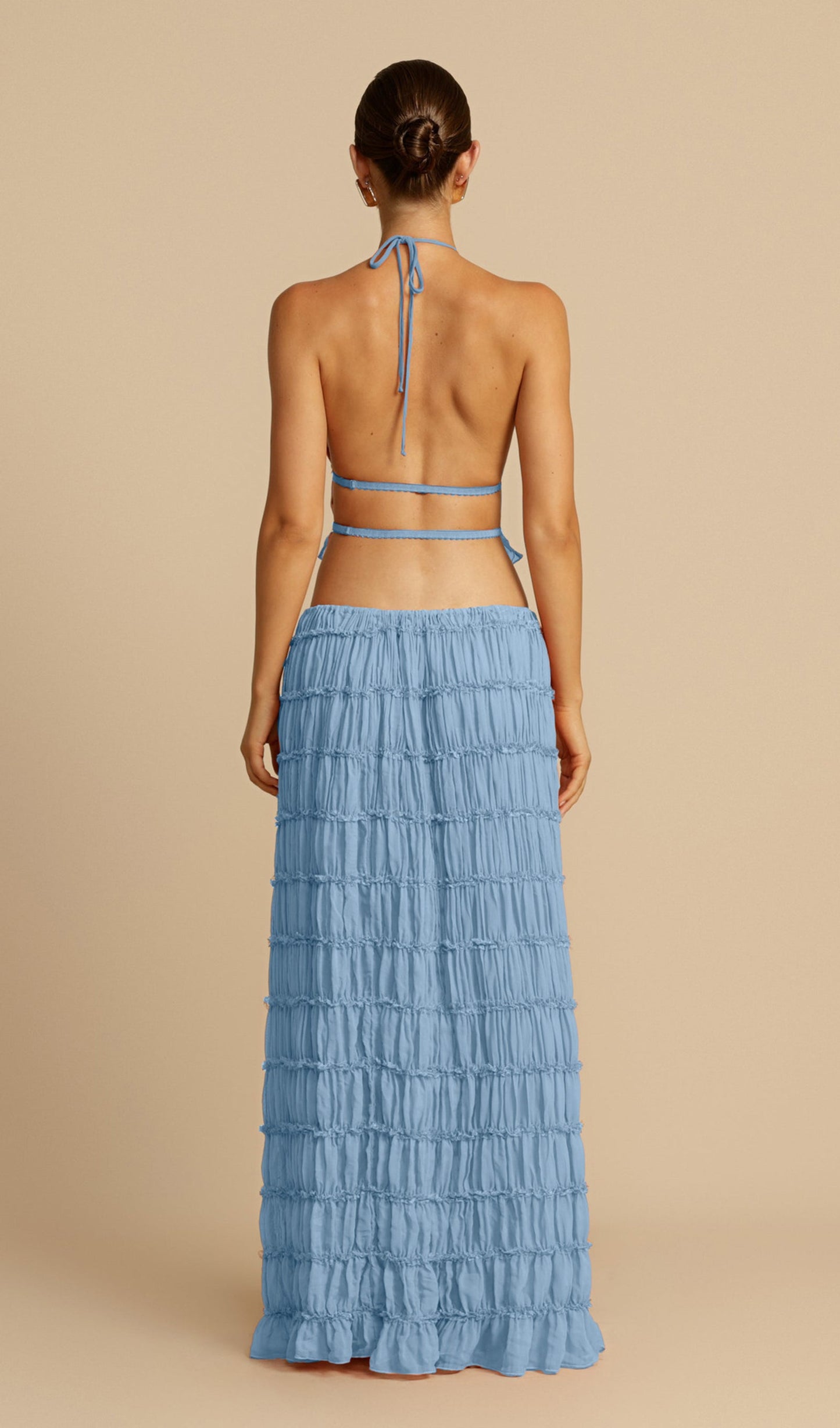 Halter Top & Ruched Detail Maxi Skirt Sets