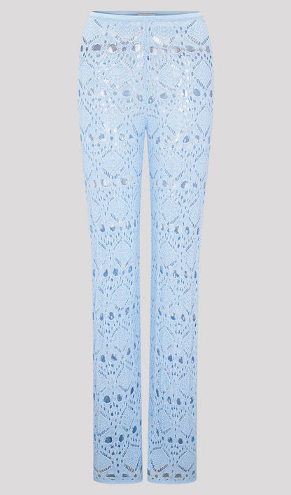 Bandage Knit Top & Crochet Knit Pants In Blue