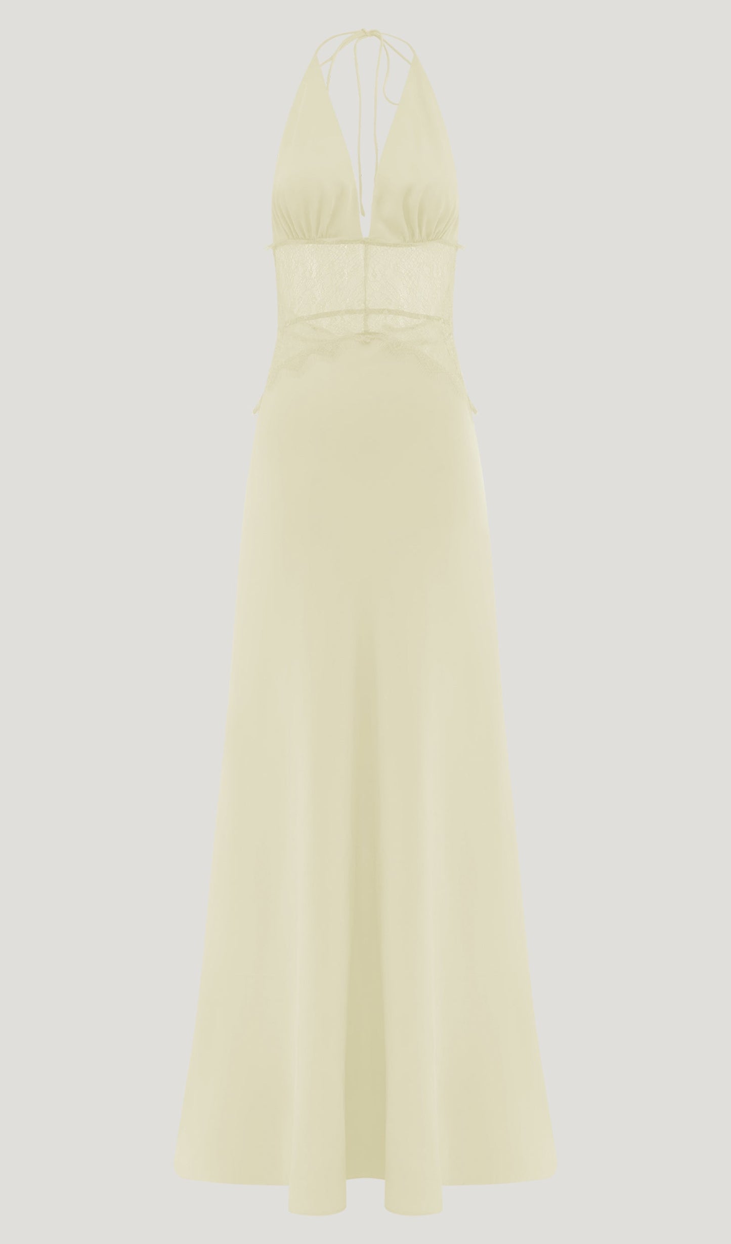 Lace And Satin Maxi Dress In Lemon