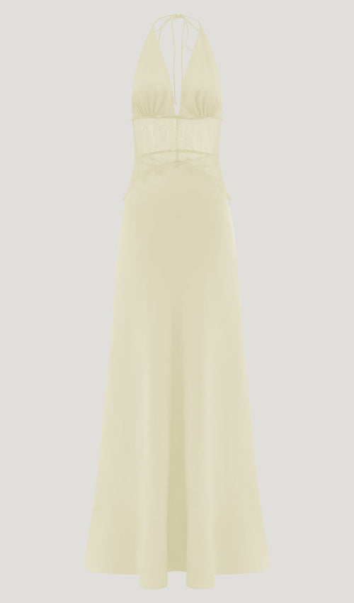 Lace And Satin Maxi Dress In Lemon