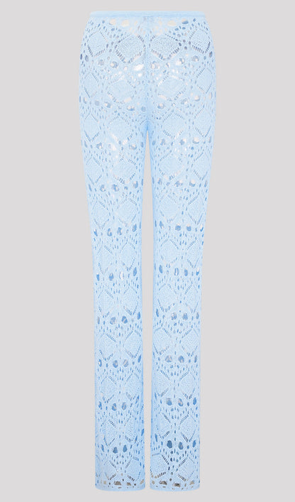 Bandage Knit Top & Crochet Knit Pants In Blue