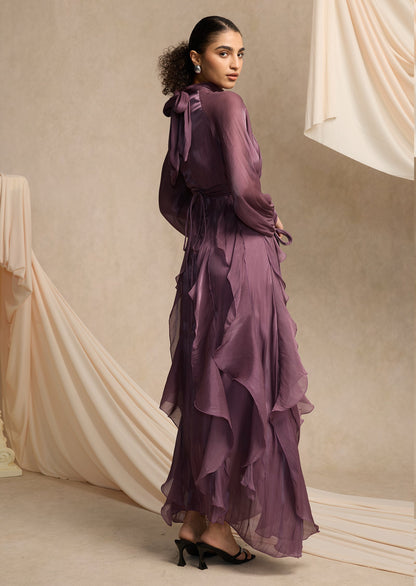 High Neck Tiered Ruffle Maxi Dress