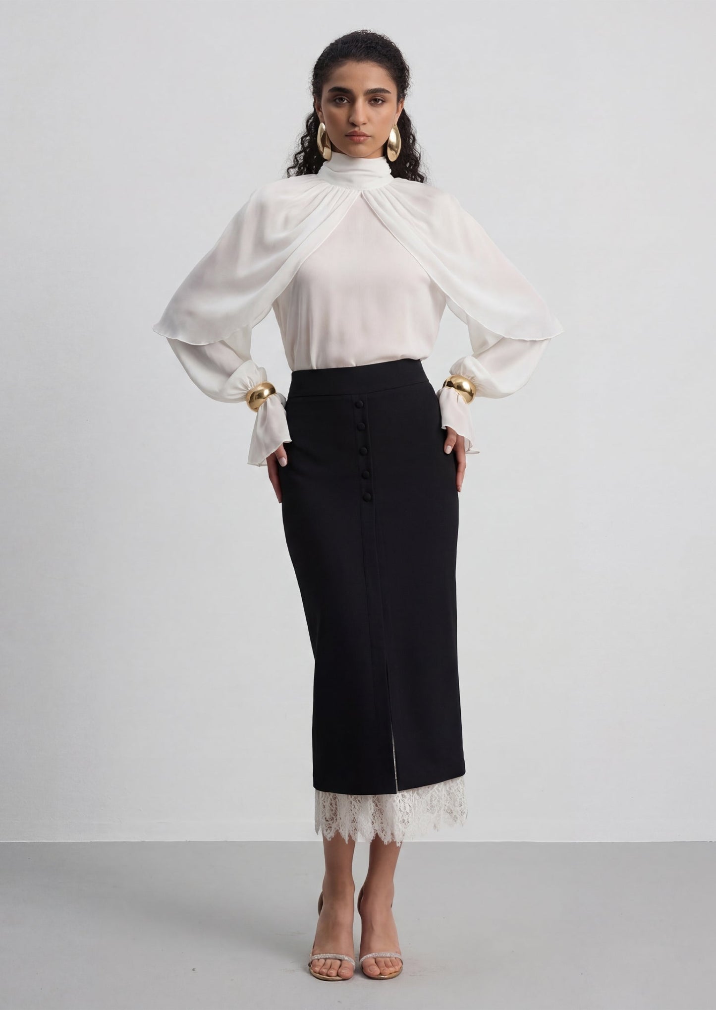 Elise Ruffled Long Sleeve Shirt In White