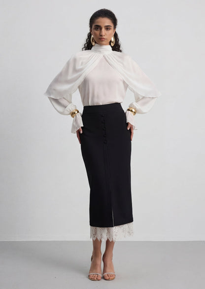 Elise Ruffled Long Sleeve Shirt In White