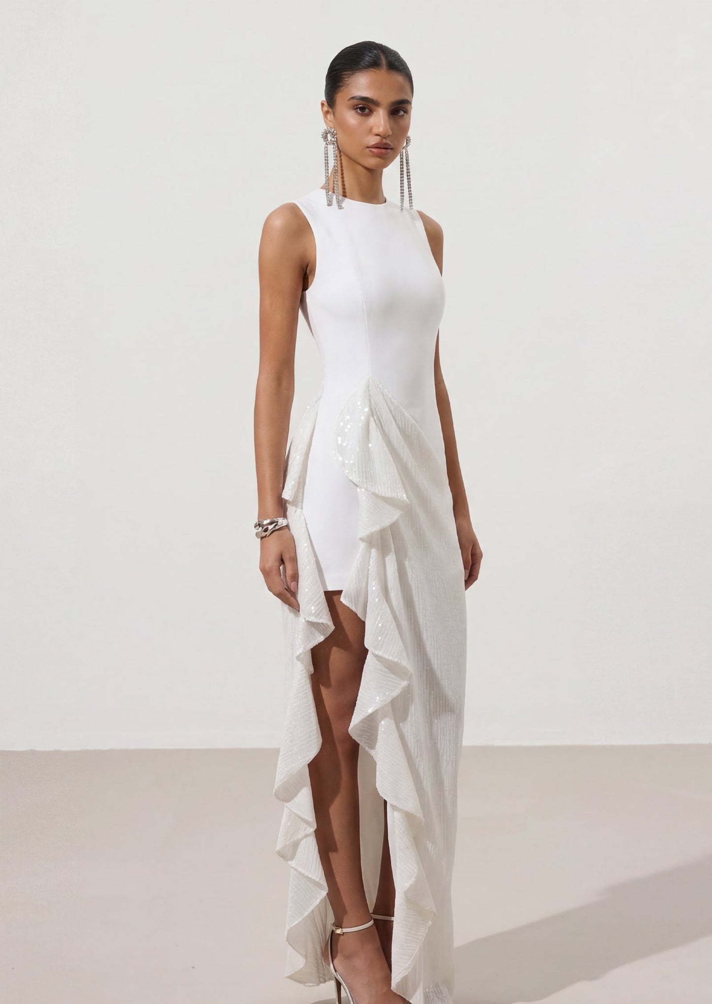 Asymmetry Maxi Dress With Sheer Skirt